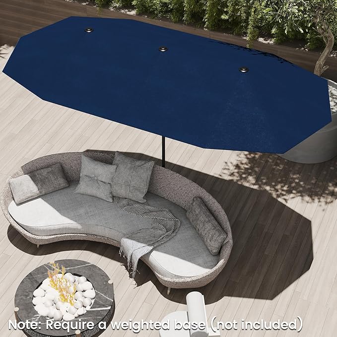 Tangkula 13 FT Large Patio Umbrella, Outdoor Double-Sided Table Market Umbrella w/Crank Handle, 12 Heavy-Duty Ribs, Sun-Protective Rectangular Twin Parasol for Garden Deck Lawn Poolside (Navy)