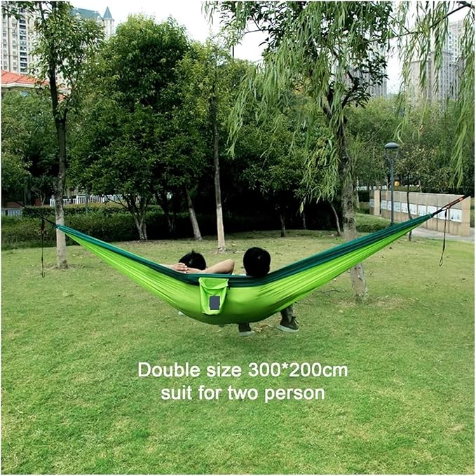 Hammock Portable Nylon Parachute Fabric Single and Double Size Outdoor Camping Hiking Garden Hammock Quick-Opening(Double Green 2)