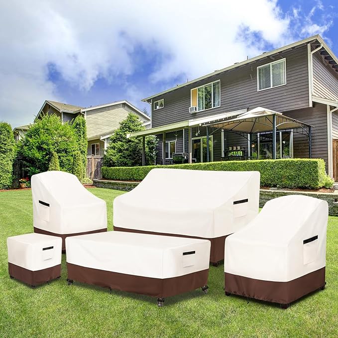 Patio Sofa Covers,100% Waterproof 2-Seater Outdoor Loveseat/Bench Cover,Patio Furniture Covers,58" Wx 32" Dx 32" H,Beige&Brown