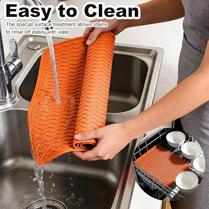 Silicone Grill Tools Mat for Blackstone Weber Traeger Pit Boss Flat Top Grill Smoker,BBQ Accessories Pad Mats for Outdoor Kitchen Counter Cooking, Side Shelf Spatula Mat,Gifts for Men (Orange)