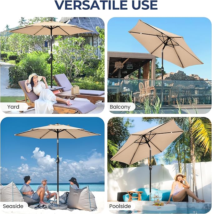 Wisteria Lane Outdoor Patio Umbrella, 7.5' Patio Umbrella, Market Umbrella, Large Outdoor Umbrella, Metal Pole Umbrella with Push Button Tilt and Crank, Polyester Canopy
