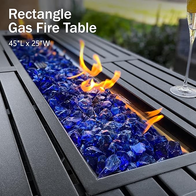 PHI VILLA Patio Conversation Set with Fire Pit, 7 Seat with 45" Firepit Table, Swivel & Fixed, Grey