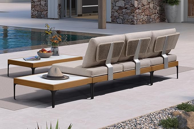 PURPLE LEAF Outdoor 3 Seater Wicker Sofa 82" Patio Couch with Tables Modern Aluminum Sofa Couch for Backyard Porch Apartment Living Room Bedroom, Cushions Included