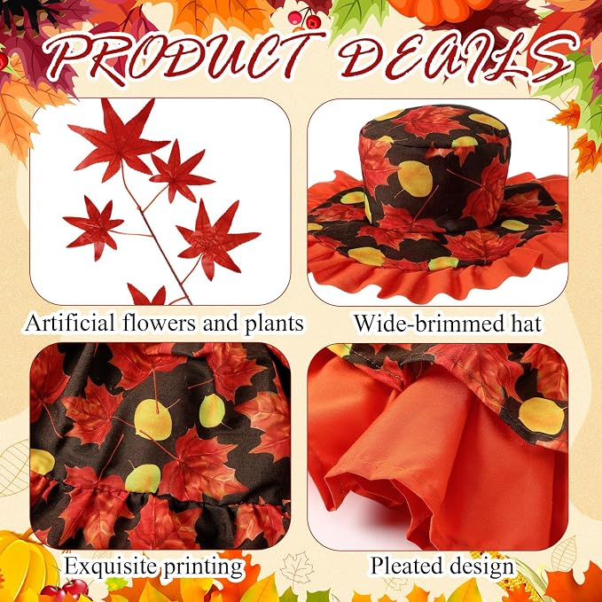 FuWeave Fall Porch Goose Outfit Maple Goose Costume Fancy Porch Geese Clothes with Wide Hat for 23" 17" Outdoor Patio
