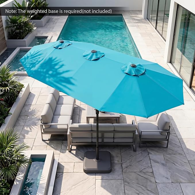 Tangkula 13 Ft Solar Patio Umbrella, Double-Sided Extra Large Outdoor Market Table Umbrella with 36 LED Lights, Crank Handle, 12 Sturdy Ribs for Poolside, Garden & Backyard (Turquoise)