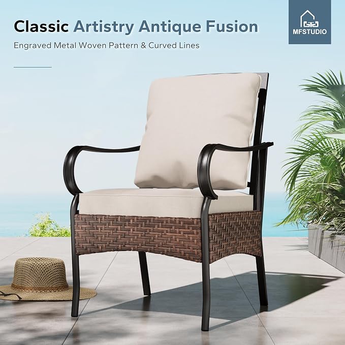 MFSTUDIO Outdoor Patio Dining Set for 6, Outdoor Table and Chairs for 6, Patio Rectangular Metal Table with Chairs, 7 Pieces Outdoor Dining Furniture Set, 1.57-1.9'' Umbrella Hole