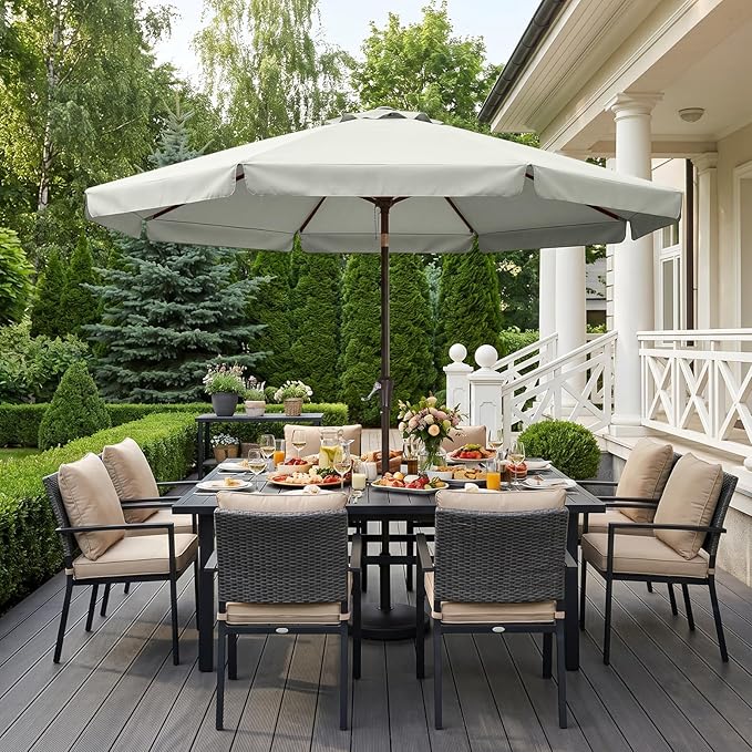 ABCCANOPY 10ft Scalloped Patio Umbrella, Outdoor Table Umbrella with Tilt and Crank, Fiberglass Ribs Deck Umbrella for Patio, Pool, Garden, Picnic (Light Beige)