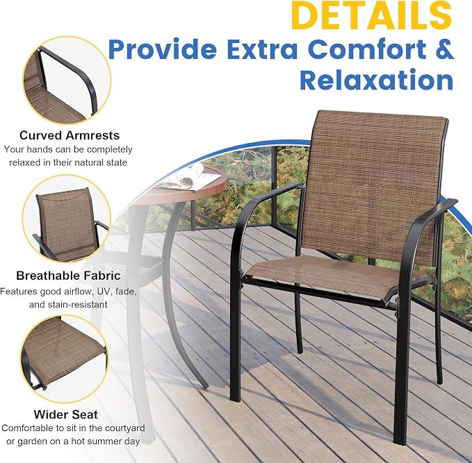 VICLLAX Patio Table and Chair Set of 4, All Weather Metal Round Outdoor Dining Furniture Set-40.6" Round Outdoor Table and Chairs, Black Tabletop