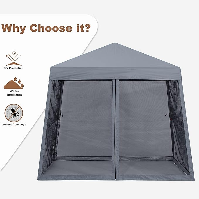 MASTERCANOPY Pop Up Gazebo Canopy Tent with Mosquito Netting (11x11, Light Gray)