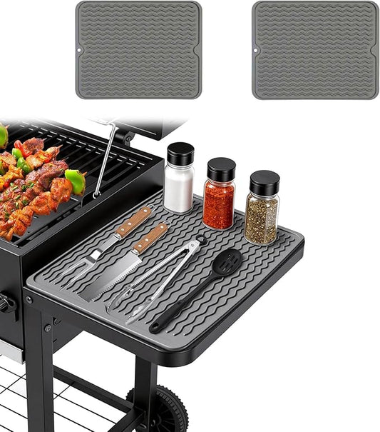 2 Pack Silicone Grill Tools Mat for Blackstone Weber Traeger Pit Boss Flat Top Grill Smoker,BBQ Accessories Pad Mats for Outdoor Kitchen Counter Cooking, Side Shelf Spatula Mat,Gifts for Men (Grey)
