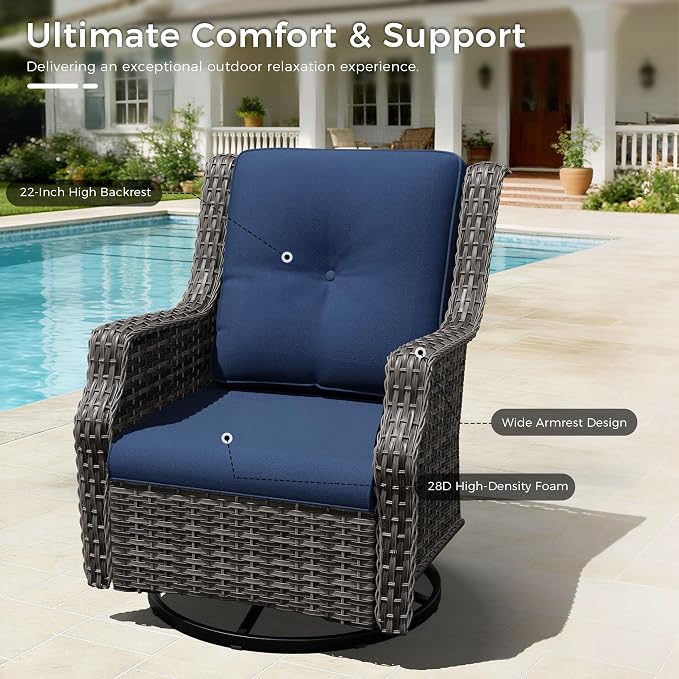 Outdoor Patio Furniture Set, 5 Piece Wicker Patio Furniture with Thick Cushions, Curved Armrest, Deep Seating, Outdoor Swivel Rocker Chairs for Porch, Deck, Balcony