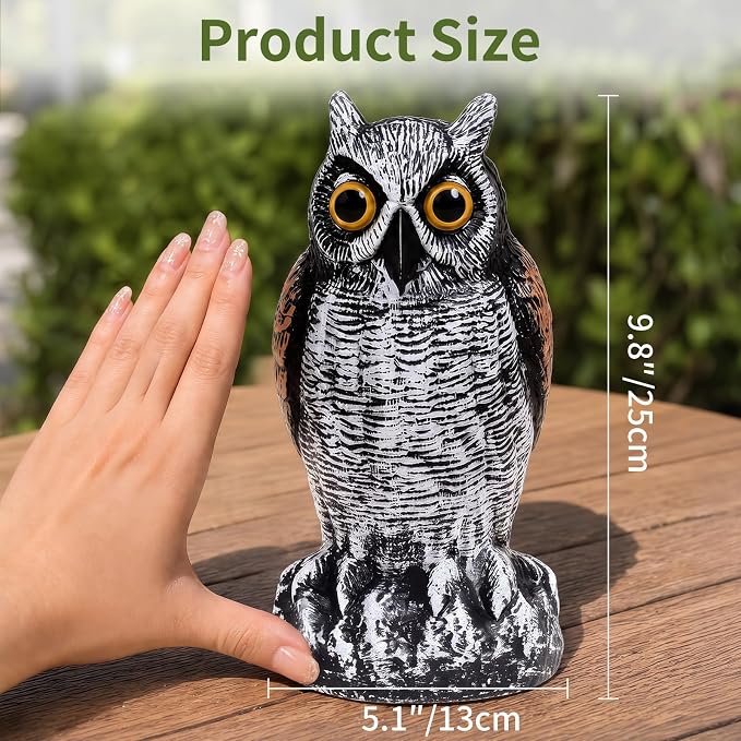 OFFO Fake Owl, Owl Statue for Garden and Yard Decoration, Weatherproof Plastic Outdoor Owl Decor for Porch Pool Patio Yard, 10-Inch Height, Short Ear Owl