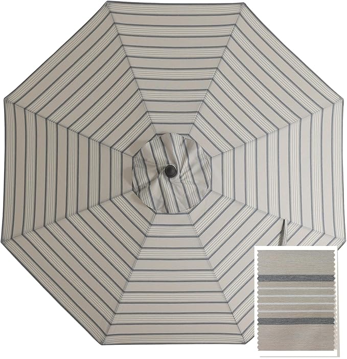 MASTERCANOPY 5-Year-Non-Fading Olefin 9FT Patio Umbrella Replacement Canopy for 8 Ribs- Light Brown & Black Multi-Stripes Canopy Only