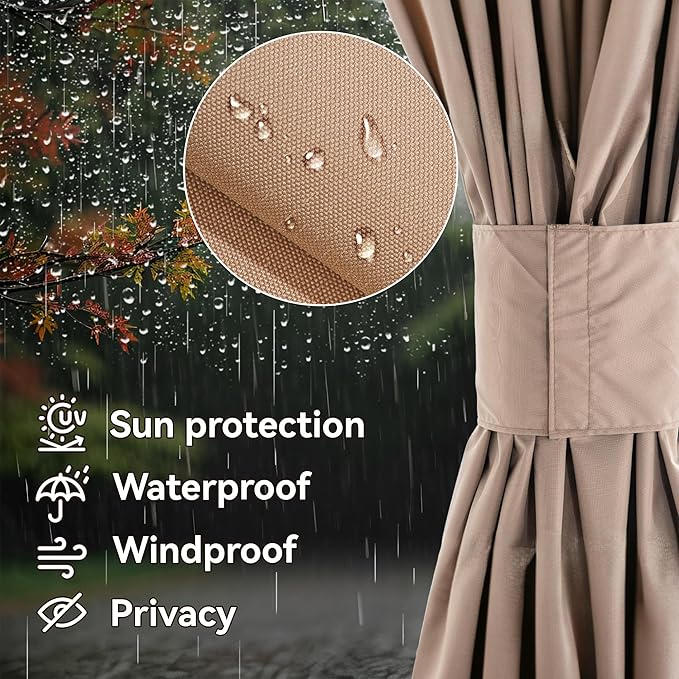 Covered Outdoor Gazebo Curtain Replacement Universal 6-Panel Sidewalls 12' x 20', Outdoor Gazebo Privacy Curtains with Zipper, Replacement for Outdoor, Patio Canopy, Garden and Backyard (Curtain Only)