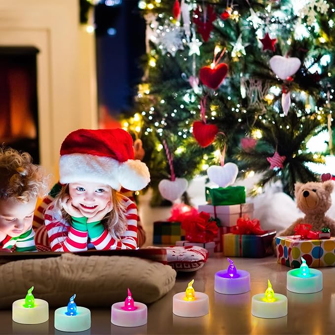 48 Pack Fast Color Changing Tea Lights Battery Operated, Flameless Flickering Electric Colored TeaLights, Flicker LED Colorful Votive Candles Bulk for Christmas Party Halloween Home Decorations