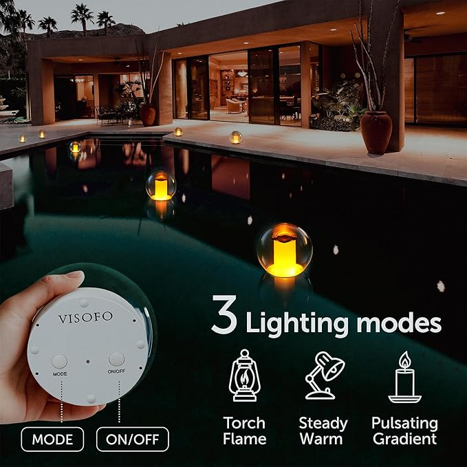 Floating Lights Solar Powered Globes for Pool, Pond, Patio & Hot Tub – Outdoor Lanterns Look Like Candles or Torches, Fun Decorations & Cool Gifts for Adults, Pool Toys & Must-Have Decor (1 pcs)