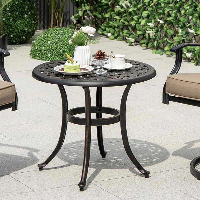 Giantex Patio Bistro Table Set of 2, 24" Cast Aluminum Round Side Table, Outdoor Coffee Table for Porch, Pool, Backyard, Garden, Balcony