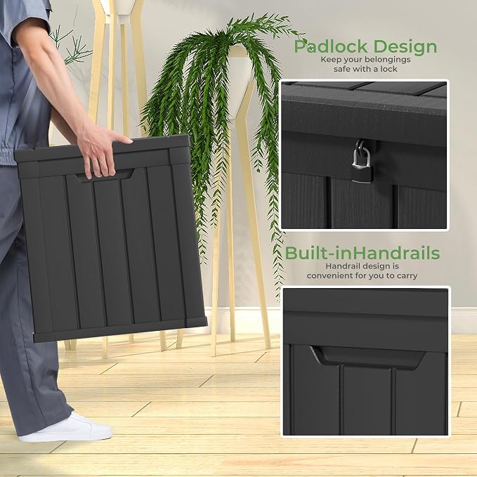 EasyUp 51 Gallon Outdoor Storage Box, Outdoor Deck Boxes for Garden Tools Equipment,Cushions and Patio Storage,Lockable and Resin,Easy to Install(Black)