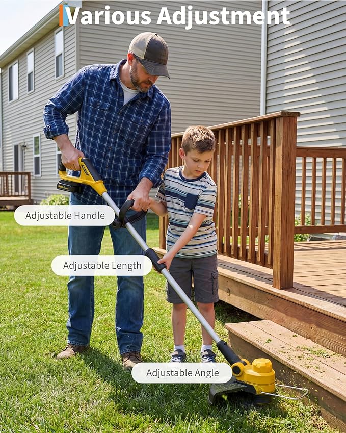 Garvee 20V Grass Trimmer, Dual Lithium Battery 2.0A, 8 Grass Cutting Lines, Portable Electric Grass Cutter, Garden Grass Line Trimmer