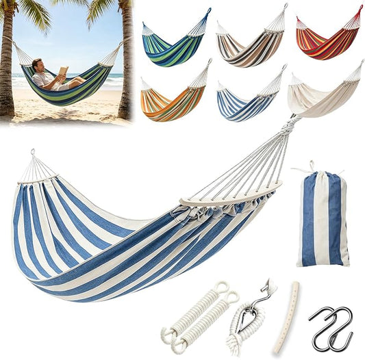 Hammock Replacement for Stand (Blue & White, 1 Person, Anti-ROLL Design) | Hammock Without Stand, Rope Hammocks for Outdoor Travel Portable Lightweight Hammocks with Tree Straps and Storage Bag