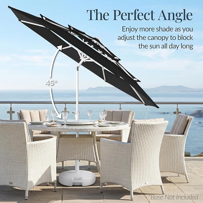 Best Choice Products 10ft 3-Tier Patio Umbrella White Pole, Outdoor Market Umbrella with Push Button Tilt and Crank Lift, Steel Pole Umbrella for Backyard Patio Pool Outdoor Shade