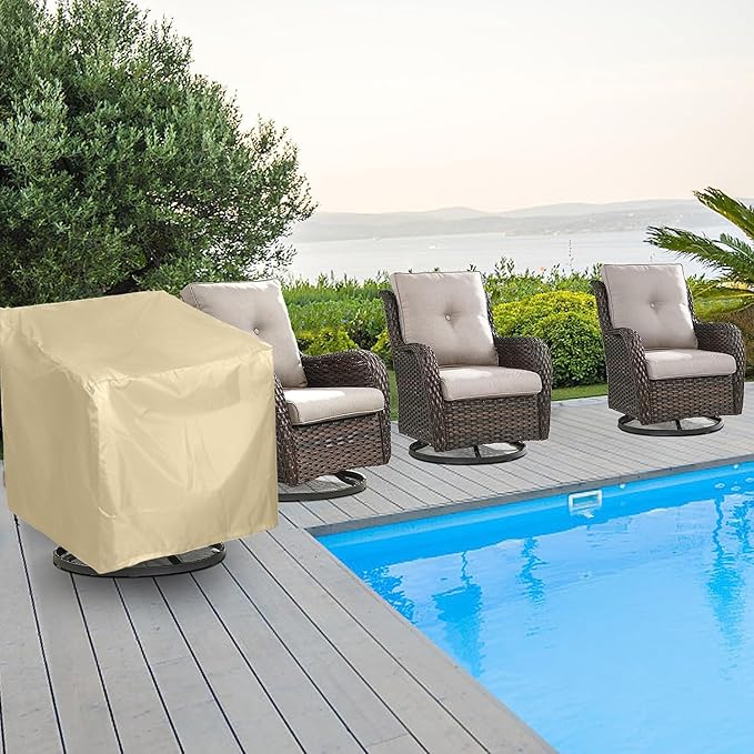 Patio Chair Covers 4 Pack, Outdoor Chair Covers Waterproof 600D Heavy Duty, All-Weather Patio Furniture Covers for Outdoor Swivel Chairs, Lawn Wicker Sofas & Rocking Chairs, Beige