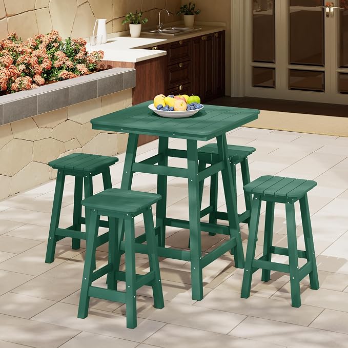 Costaelm Outdoor Bar Table, 37" Counter Height Square Patio Cocktail Bar Table with Umbrella Hole, Patio Bistro Dining Pub Table for Front Porch Deck Backyard Garden, Dark Green
