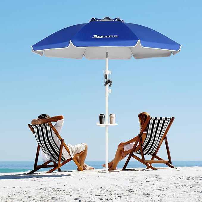 Seazul 6.5ft Sun Shade Umbrella, Portable Umbrella with Stand for Sports, Water Weight Bag, Adjustable and Lightweight, Sun Protection, Royal Blue