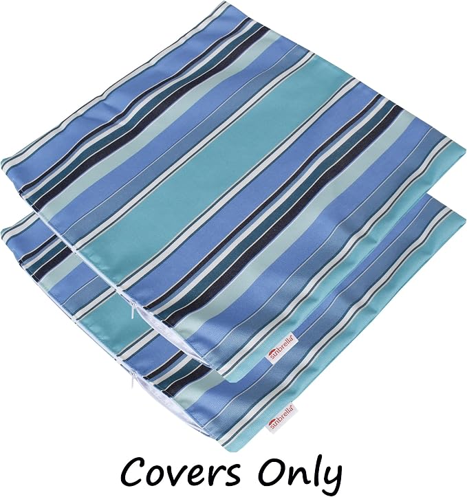 Outdoor/Indoor Sunbrella Throw Pillow Cover Only Square Set of 2 Pieces 18 inch x 18 inch Dolce Oasis Stripe - Insert Not Included, Teal