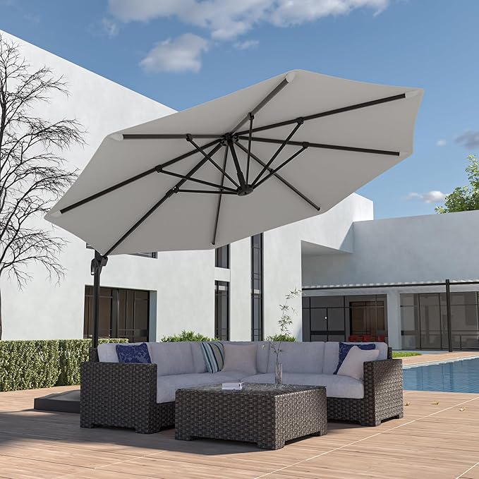 FLAME&SHADE 11 ft Cantilever Offset Patio Umbrella, Large Heavy Duty Outdoor Patio Umbrella Aluminum 360° Rotation Round Outdoor Umbrella for Deck,Pool,Backyard