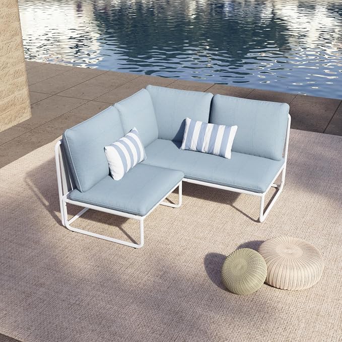 2 Pieces Outdoor Sectional Furniture Patio Sectional Sofa All Weather L-Shaped Conversation Set Aluminum Patio Furniture Set for Deck Garden Backyard