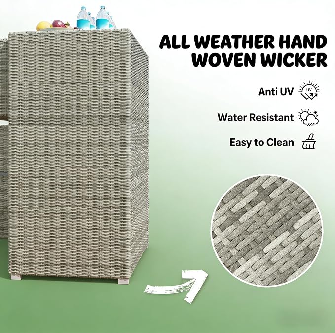 PE Rattan Outdoor Deck Box and Storage Cabinet for Patio and Poolside, Vertical Wicker Towel Rack with Drawer and Magnetic Doors for Backyard Organization, 23.6 x 23.6 x 47.2 Inches, Gray