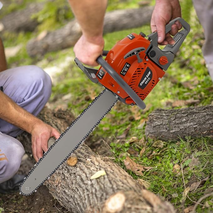 Gas Chainsaw, 60CC 2-Stroke Gasoline Powered Chainsaw, 22 Inch Handheld Cordless Petrol Chain Saws, Single Cylinder Gas Powered Chainsaw Air-Cooled with Self-Reset Pull Start for Garden, Forest