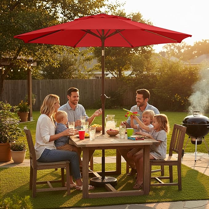 9ft 2-Tiers Patio Umbrella,Outdoor Market Table Umbrella with Push-Button Tilt & Crank | UV Protection,Suit for Backyard,Garden,Pool,Deck(Red)