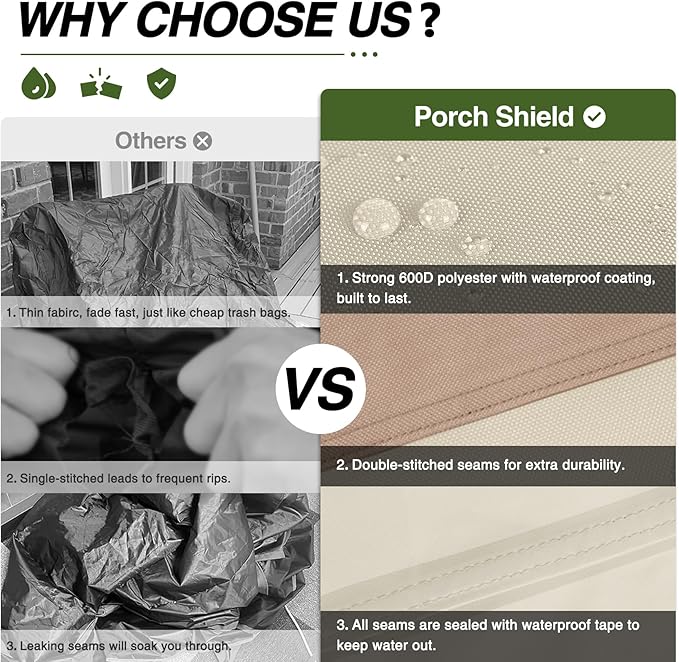 Porch Shield Patio Hanging Egg Chair Cover - 600D Waterproof Outdoor Single Seat Wicker Swing Egg Chair with Stand Protector, Light Tan & Khaki