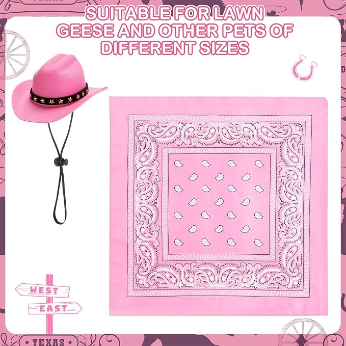 Shyyween Western Cowboy Porch Goose Outfits for 23"/ 17'' Lawn Cement Goose Statue Clothes Cowboy Hat with Bandana Scarf(Pink)
