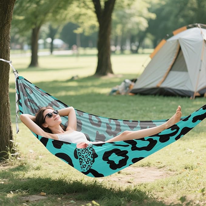 Leopard Teal Black 330lb Capacity Outdoor Hammocks with Portabl Carry Bag Tree Hammock for Camping Travel Accessories Bases para hamacas para adultos