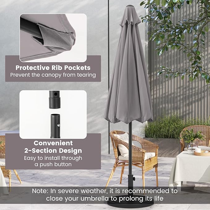 8.5 FT Patio Umbrella Outdoor Table Umbrella, Market Umbrella with Crank Handle, 8 Sturdy Ribs, Air Vent & Sun-Protective Canopy, Parasol for Garden, Backyard, Deck & Pool