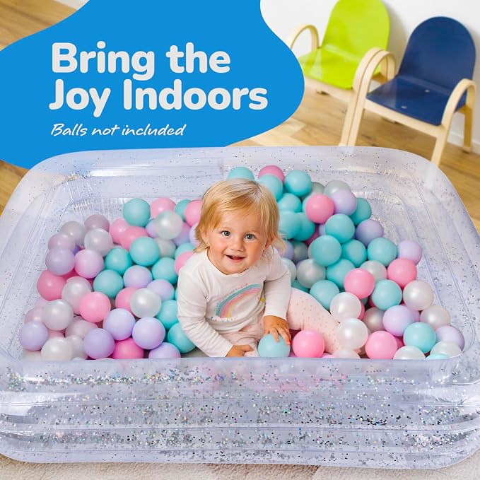 ArtCreativity Sparkly Inflatable Kiddie Pool, Transparent with Silver Glitter and Cushioned Bottom, Outdoor for Backyard, Toys for Kids, 3 Levels