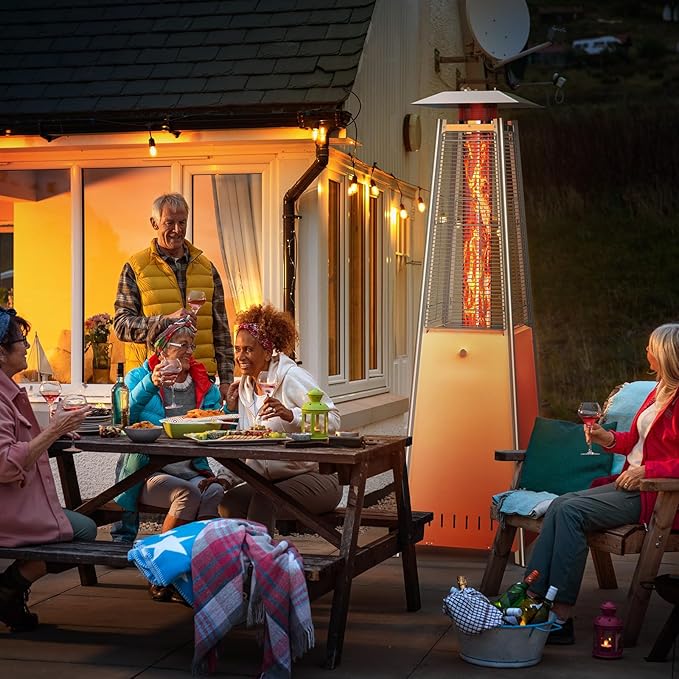OLIXIS 48000 BTU LED Pyramid Patio Heater, Outdoor Heater with Wheels and Ignition, LED Propane Patio Heater for Home, Backyard, Garden, Deck, Patio