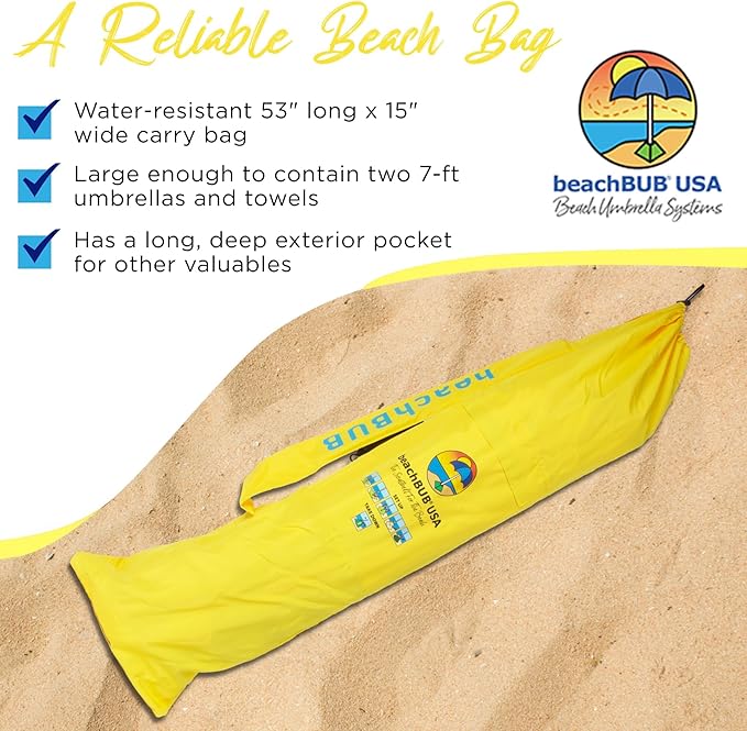 BEACHBUB Beach Umbrella Bag - Waterproof & Foldable Beach Bag for Umbrellas with Wide Padded Shoulder Strap & Molded Carry Handle