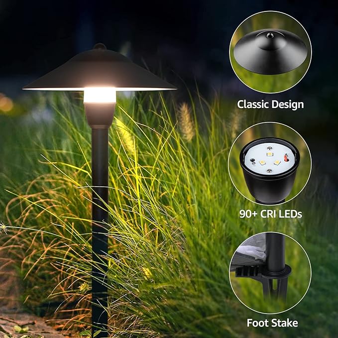 SUNVIE 3W Low Voltage Pathway Lights, 8-Pack 3000K 12-24V Classic Aluminum | 150lm, IP65 Waterproof, ETL Listed Wire, with Fastlock2 Connectors, Landscape Path Lights, for Yard Garden Walkway Driveway