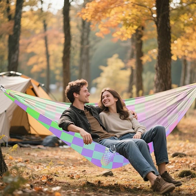 Colorful Laser Design Squares 330lb Capacity Camping Hammocks Fabric Hammock for Camping Travel Accessories amacas para patios con Base de adultos