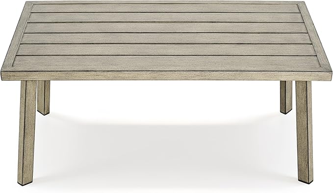 Outdoor Patio Coffee Table, Rectangle Aluminum All-Weather Side Table with Wood-Grain Texture, 200lbs Capacity, Modern Patio Furniture Sets for Garden, Backyard, Porch (Taupe)