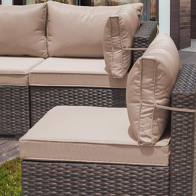 10 Pieces Outdoor Patio Furniture Set,Outdoor Sectional Furniture with 43" 55000 BTU Gas Propane Fire Pit Table,All Weather PE Rattan Wicker Patio Conversation Set,Sand