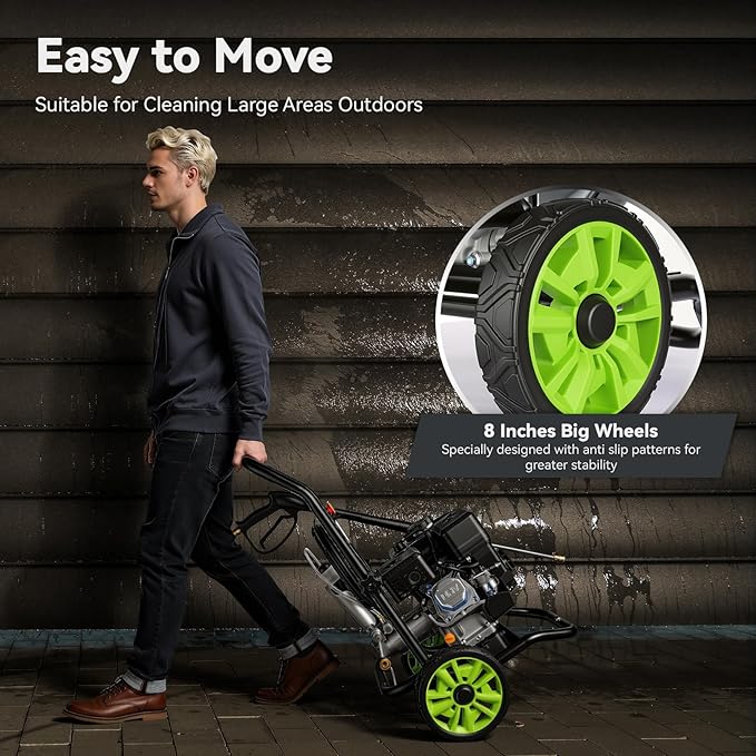 Professional 4200PSI 4GPM 212CC Gas Pressure Washer, 7.0HP Heavy-Duty 3600RPM Commercial Gas Power Washer with 1000ML Foam Bottle 8" Wheels 5 Nozzles 25FT Hose (EPA/CARB/ETL Compliant), Black