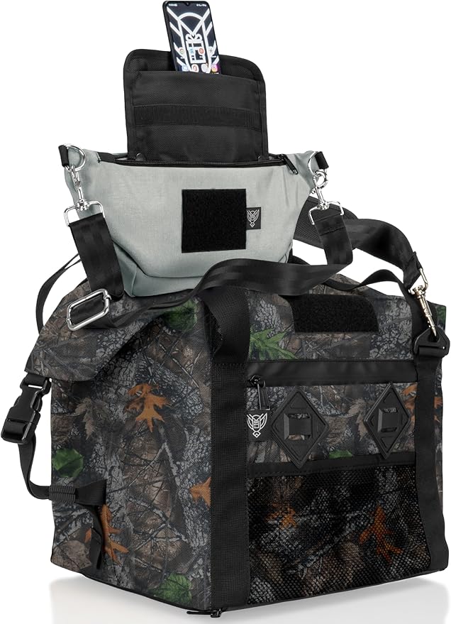 Xtreme Sight Line ~ AQUA G CUBƎ 25 Waterproof + SLING Cross-Body Faraday Bag ~ Protects Against EMP/CME/EMF/RF ~ Diamond Form Faraday Lined Interior ~ Backwoods Camo Combo