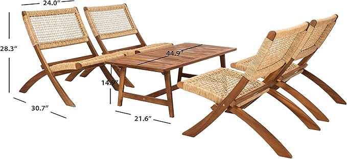 SAFAVIEH Outdoor Collection Blaze Coastal Natural Acacia Wood/Light Brown 5-Piece Coffee Set