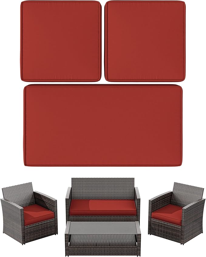 3 Pack Outdoor Patio Seat Cushions Replacement Covers Fit for 4 Pieces 4-Seater Wicker Rattan Patio Conversation Set Loveseat Chair Couch Furniture,36x18x2,18x18x2-Cover Only