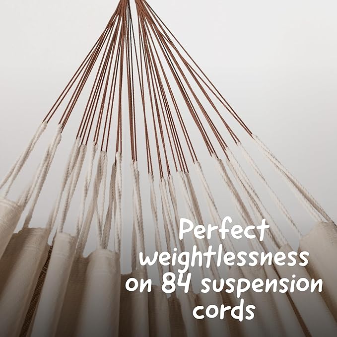 LA SIESTA Modesta Organic Cotton Hammock - Indoor/Outdoor, Bedroom to Backyard, 2 Person, Max 355 Lbs, Nougat